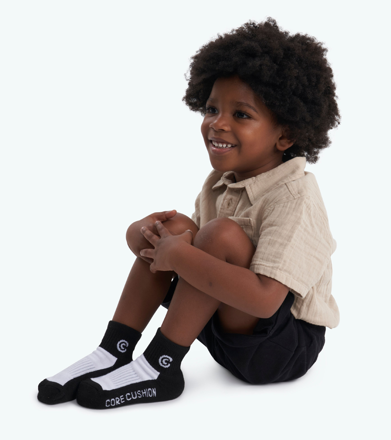 Everyday All Purpose Boys Socks - Small US Shoe Size 5-8 - Six Pairs - Black Quarter