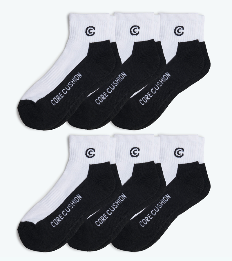 Everyday All Purpose Boys Socks - Large US Shoe Size 3-7 - Six Pairs - White Quarter