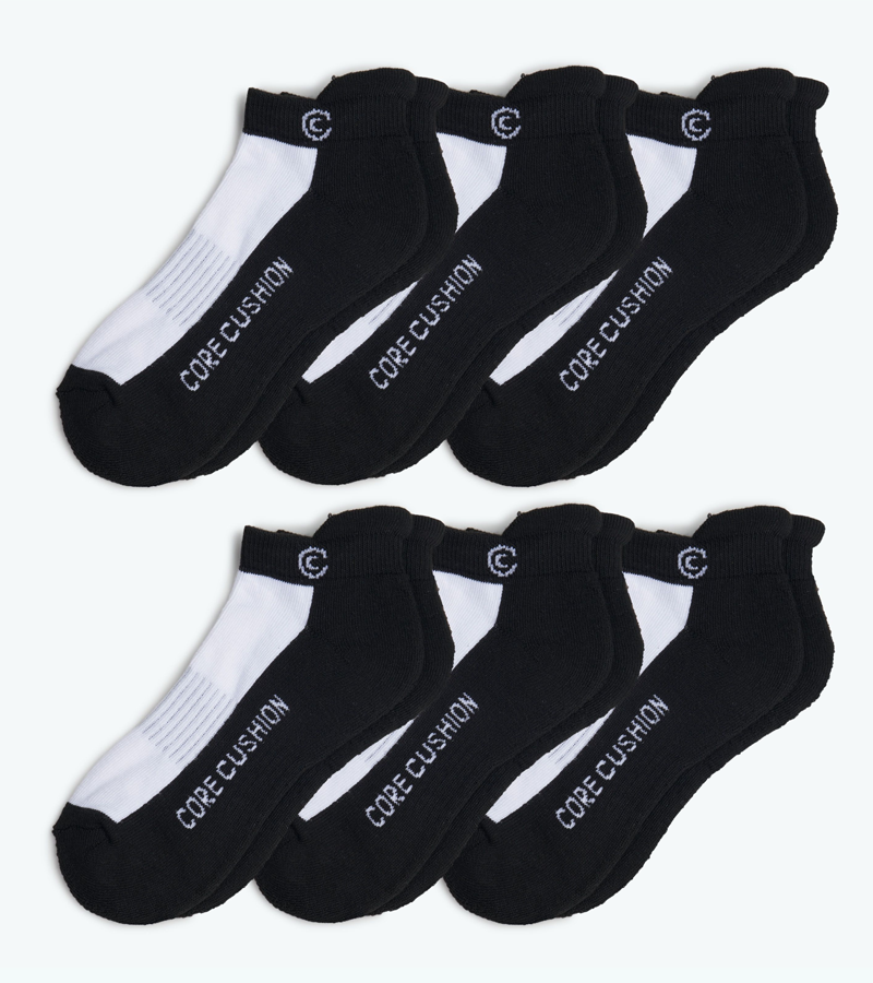 Everyday All Purpose Boys Socks - Large US Shoe Size 3-7 - Six Pairs - Black Ankle