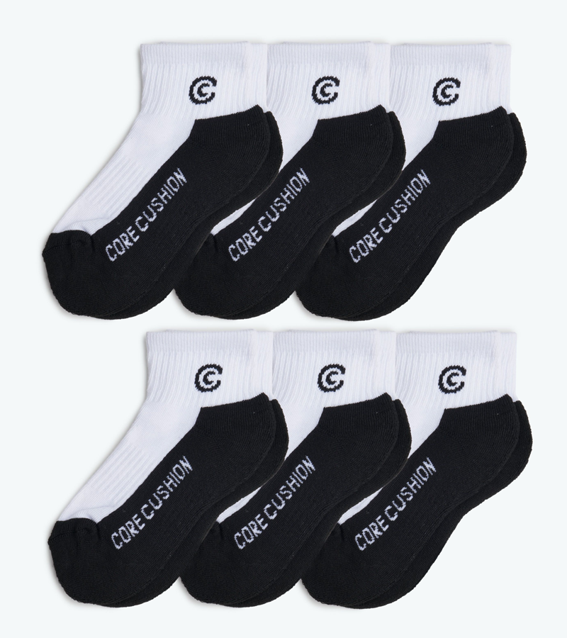 Everyday All Purpose Boys Socks - Medium US Shoe Size 9-2 - Six Pairs - White Quarter