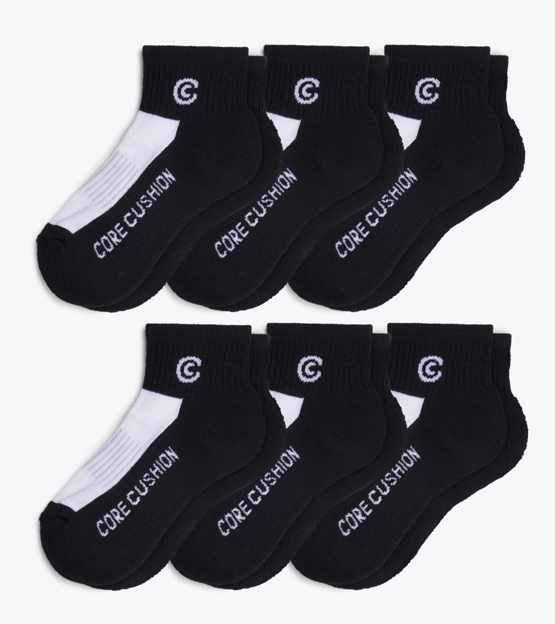 Everyday All Purpose Boys Socks - Medium US Shoe Size 9-2 - Six Pack - Black Quarter