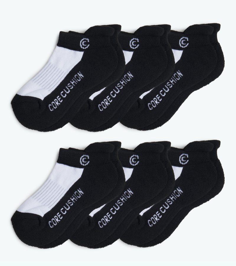 Everyday All Purpose Boys Socks - Small US Shoe Size 5-8 - Six Pairs - Black Ankle